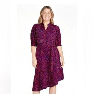 Scoop Womens Asymmetrical Ruffle Midi Dress Red Navy Coastal Preppy Style Large